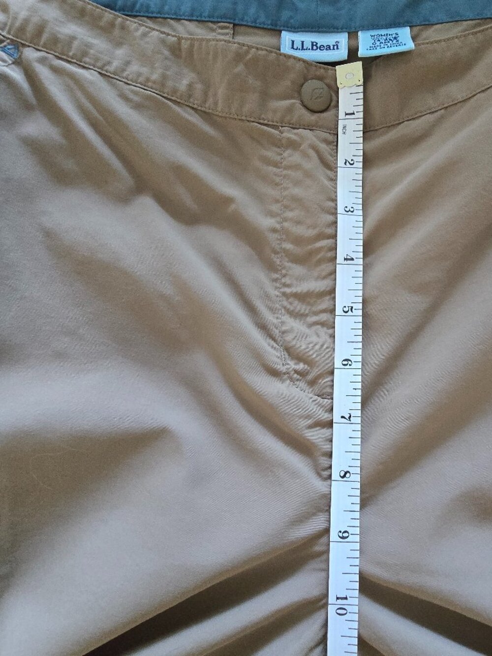 L.L. Bean Women's Supplex Nylon Hiking Capri Pants Tan Khaki Cinch Crop Sz 14 - Picture 8 of 9